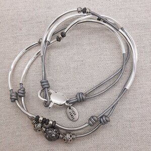 Lizzy James Silver & Platinum Gray Leather Wrap Bracelet